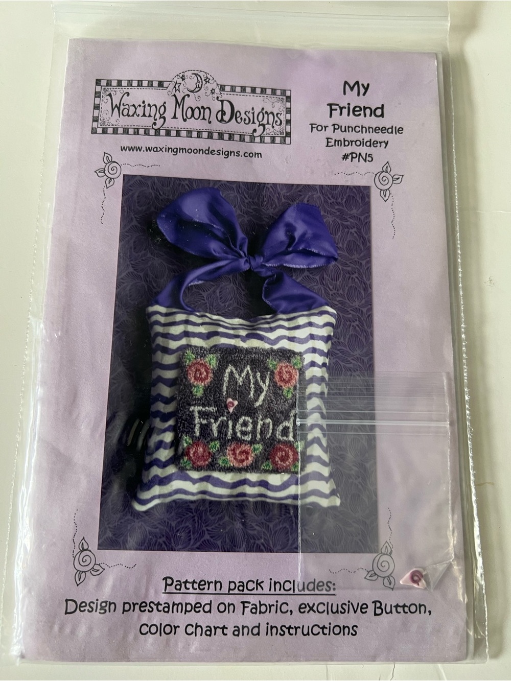 Waxing Moon Designs MY FRIEND Punch Needle Embroidery Pattern and Fabric